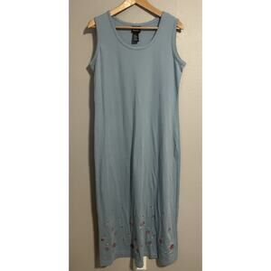 Vintage Womens Maxi Dress Size 10 Blue Floral Embroidered Cottagecore Garden 90s